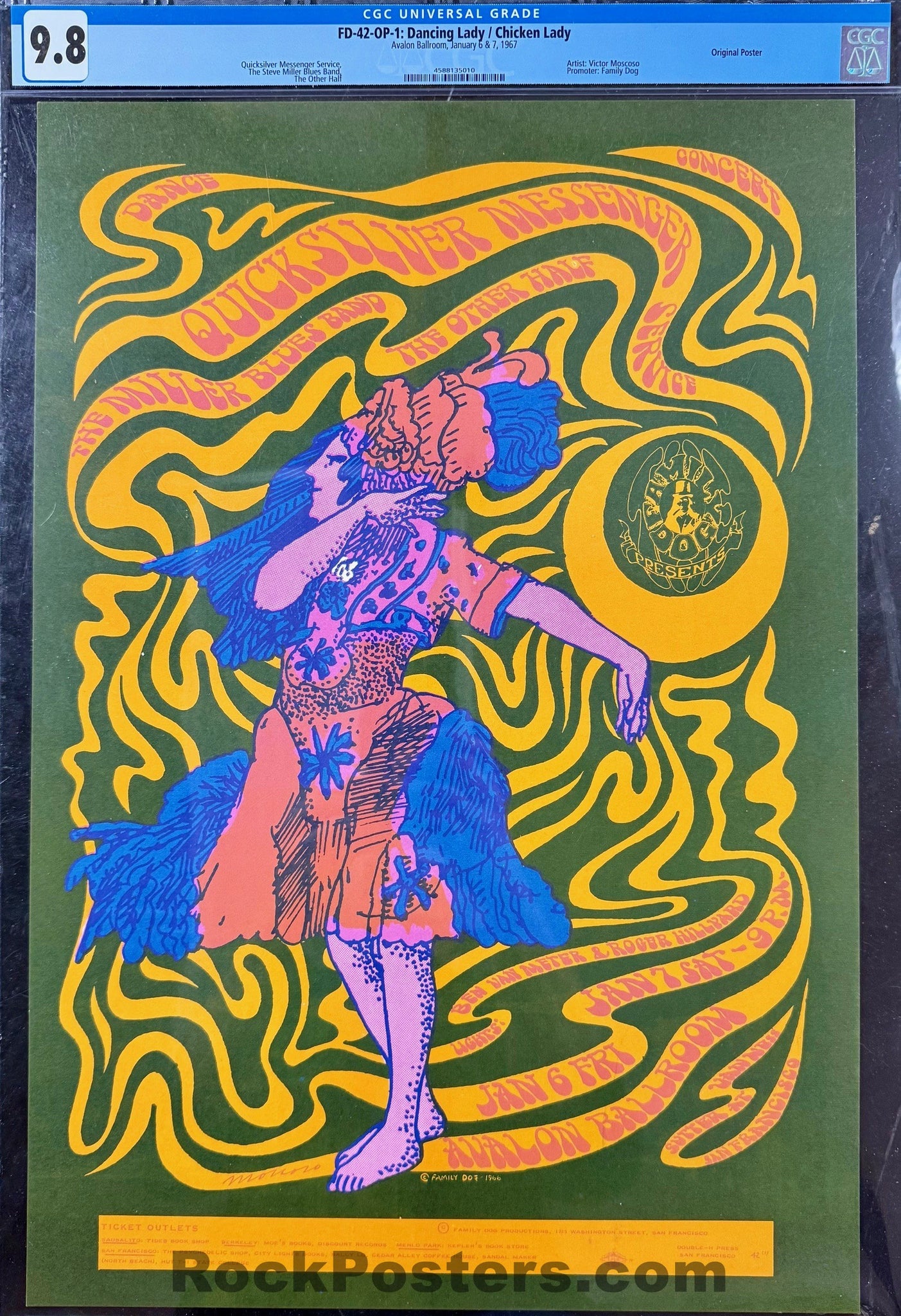 AUCTION - FD-42 - Quicksilver Messenger - Victor Moscoso - 1966 Poster - Avalon Ballroom - CGC Graded 9.8