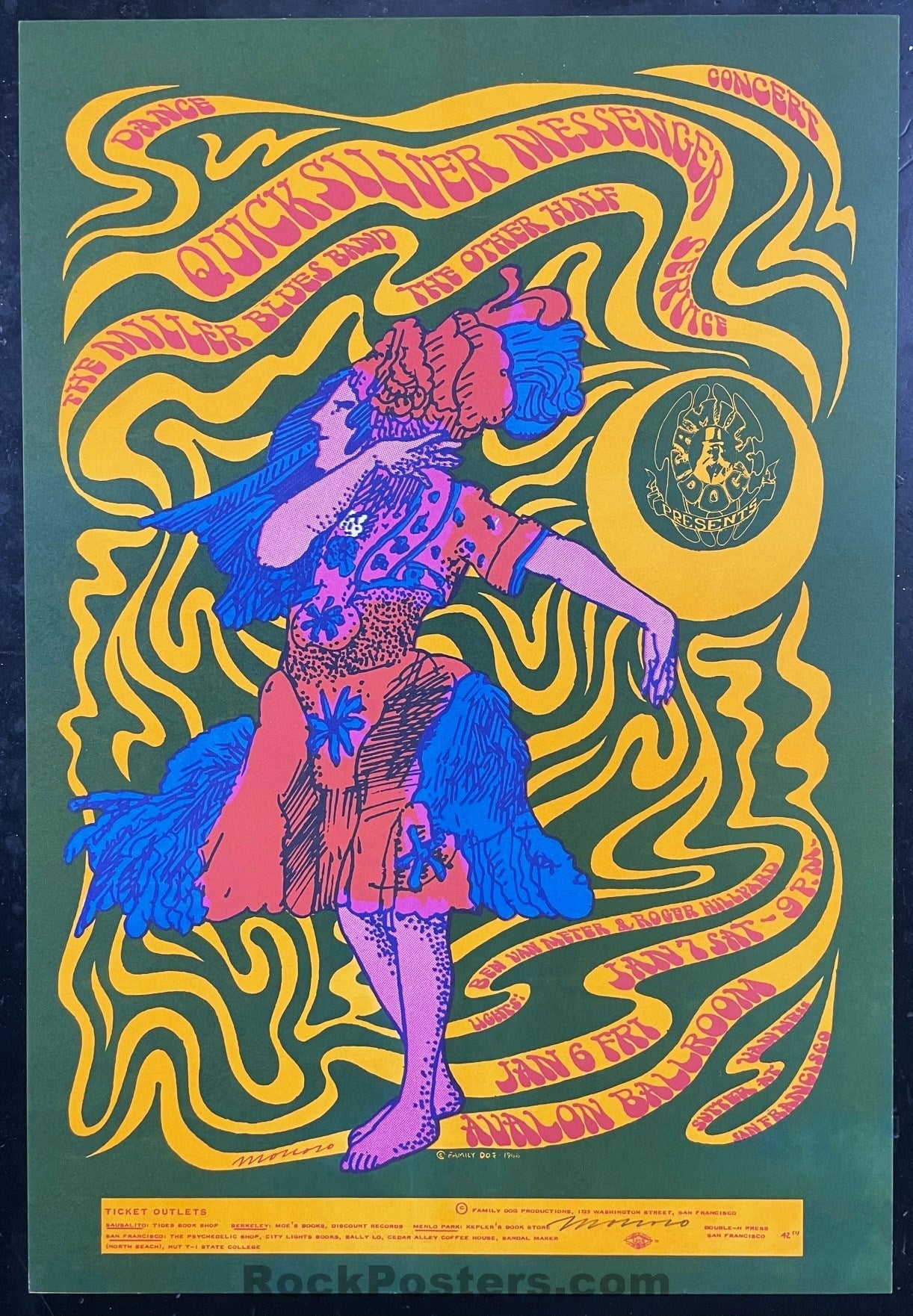 AUCTION - FD-42 - Quicksilver - Moscoso Signed - 1967 Poster - Avalon Ballroom - Near Mint