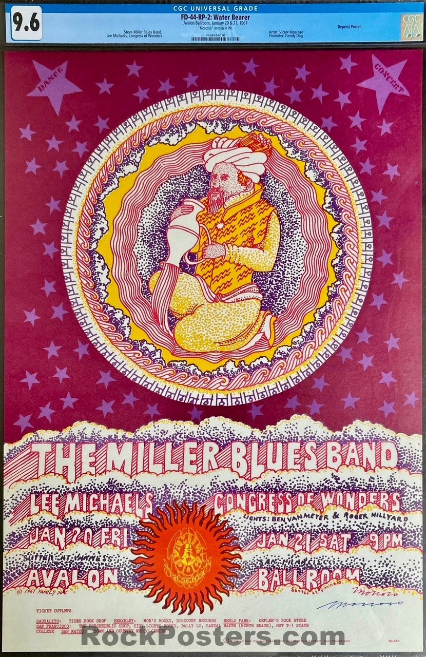FD-44-RP-2 - Miller Blues Band - Victor Moscoso Signed - 1967 Poster - Avalon Ballroom - CGC Graded 9.6