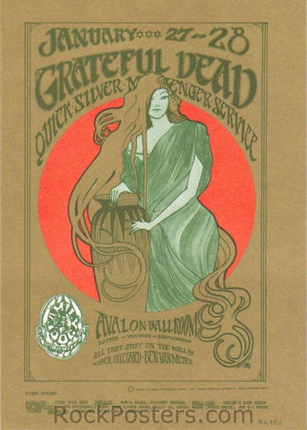 AUCTION - FD-45 - Grateful Dead - Mouse & Kelley - 1967 Postcard - Avalon Ballroom - Mint