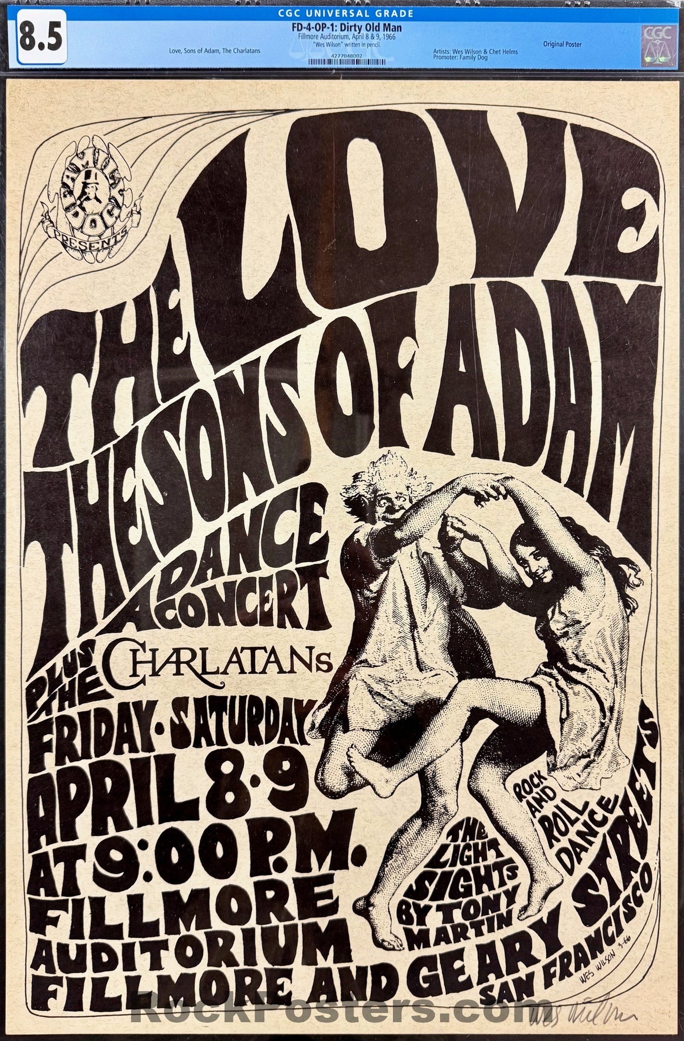 FD-4 - Love - Wes Wilson Signed - 1966 Poster - Fillmore Auditorium - CGC Graded 8.5