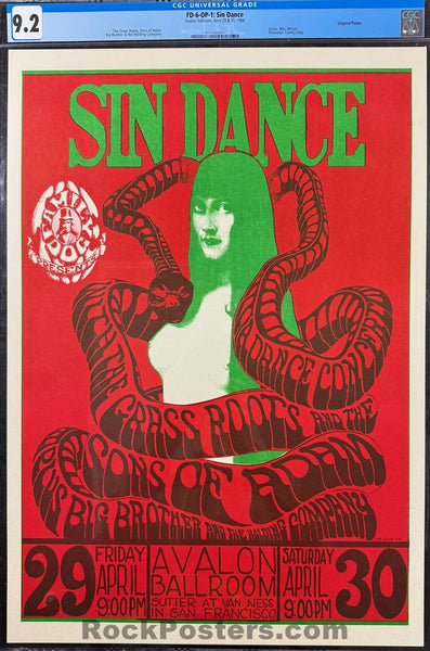 FD-6 - "Sin Dance" - Wes Wilson - 1966 Poster - Avalon Ballroom - CGC Graded 9.2
