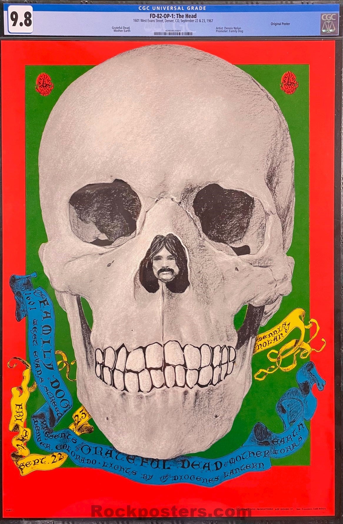 AUCTION - FD-82 - Grateful Dead - Dennis Nolan - 1967 Poster - 1801 West Evans Denver -  CGC Graded 9.8