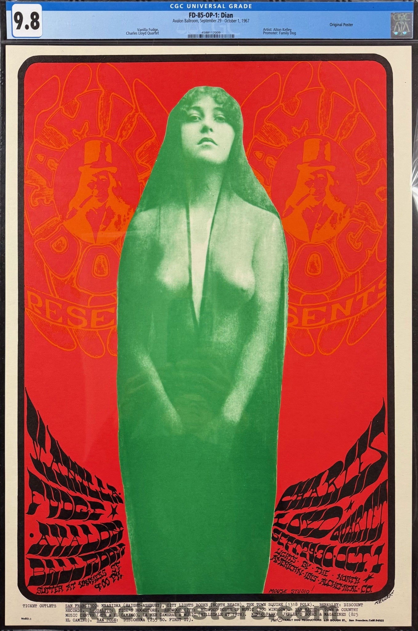FD-85 - Vanilla Fudge - Mouse & Kelley - 1967 Poster - Avalon Ballroom - CGC Graded 9.8