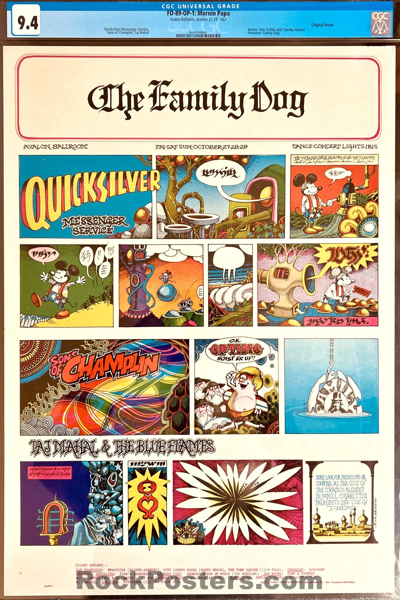 FD-89 - Quicksilver Messenger - Rick Griffin - Avalon Ballroom - 1967 Poster - CGC Graded 9.4