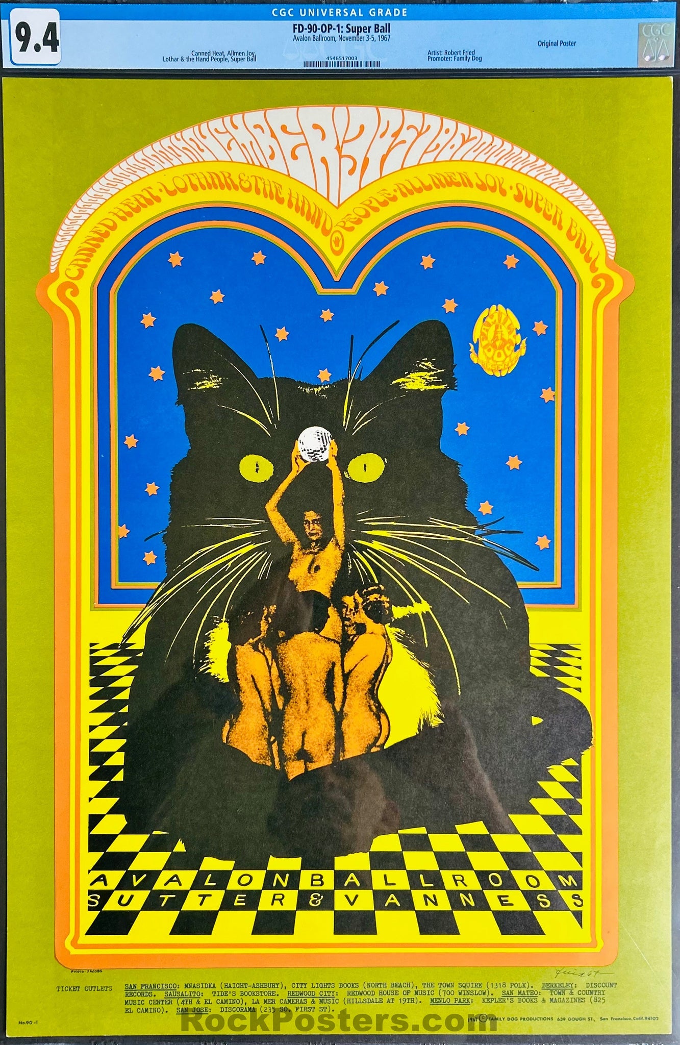 AUCTION - FD-90 - Canned Heat - Bob Fried - 1967 Poster - Avalon Ballroom - CGC Graded 9.4