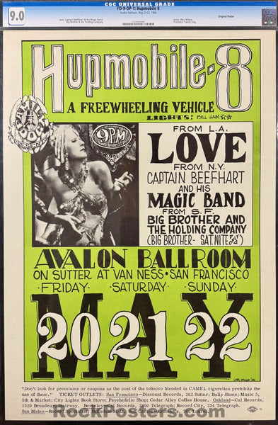 FD-9 - "Hupmobile 8" - Captain Beefheart - Love - Wes Wilson - 1966 Poster - Avalon Ballroom - CGC Graded 9.0