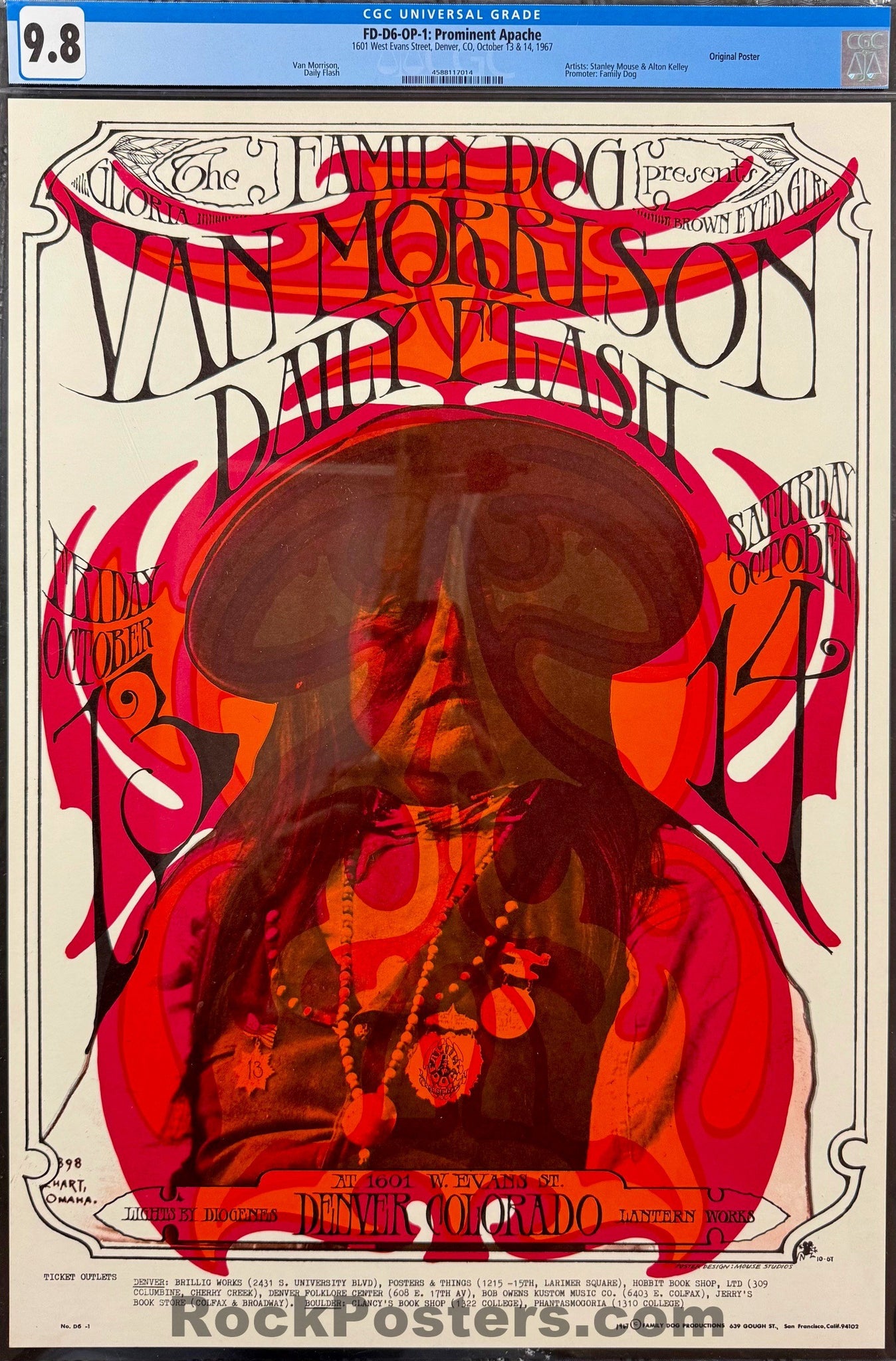 AUCTION - FDD-6 - Van Morrison - Stanley Mouse - 1967 Poster - Family Dog Denver - CGC Graded 9.8