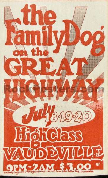 AUCTION - Family Dog - Sir Douglas Quintet - 1969 Ticket - Great Highway - Near Mint Minus