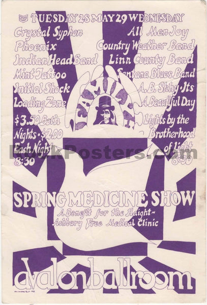 AUCTION - Santana - "Spring Medicine Show" - 1968 Benefit Handbill - Avalon Ballroom - Excellent