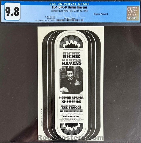 AUCTION - FE-1 - Richie Havens - 1968 Postcard - Fillmore East - CGC Graded 9.8