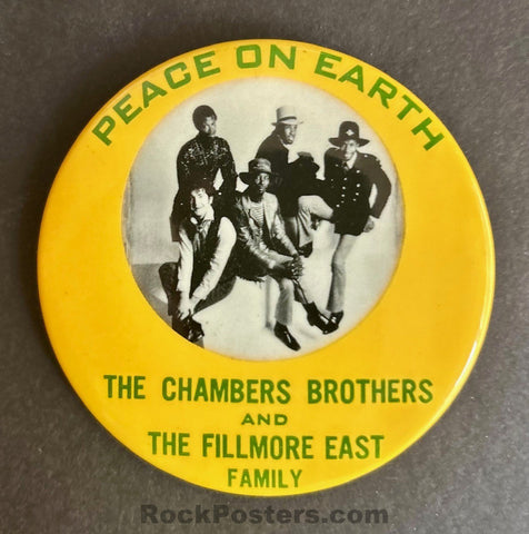 AUCTION - Chambers Brothers - Peace on Earth - 1969 Pinback Button - Fillmore East - Near Mint