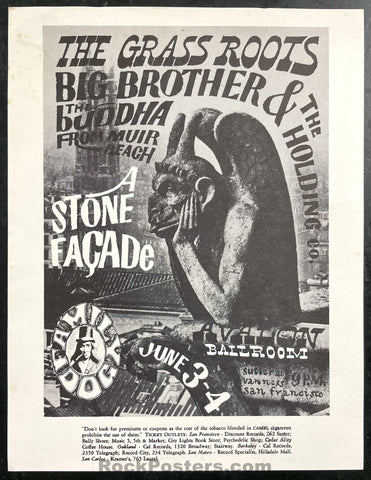 AUCTION - FD-11 - Stone Facade - Big Brother - Victor Moscoso - 1966 Handbill - Avalon Ballroom - Near Mint Minus