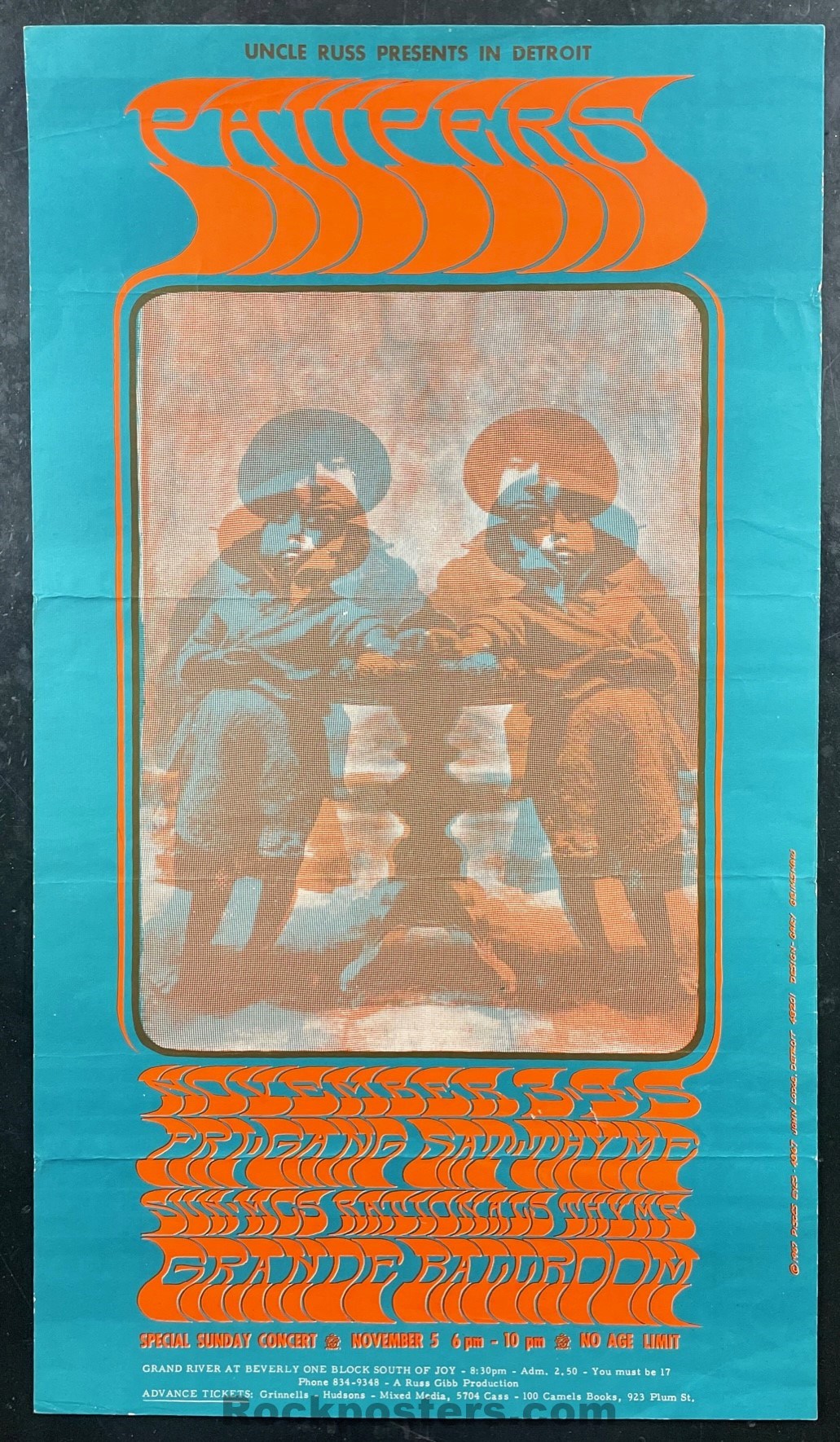 AUCTION - AOR 3.137 - MC5/Paupers - Gary Grimshaw - 1967 Poster - Grande Ballroom - Very Good