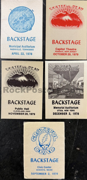 AUCTION - Grateful Dead - Vintage Backstage Passes - 1978-79 - Lot of 5 - Excellent