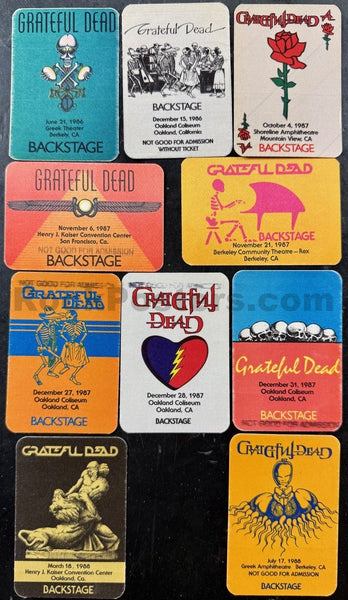 AUCTION - Grateful Dead - Vintage Backstage Passes - 1986-1988 (10) - Excellent