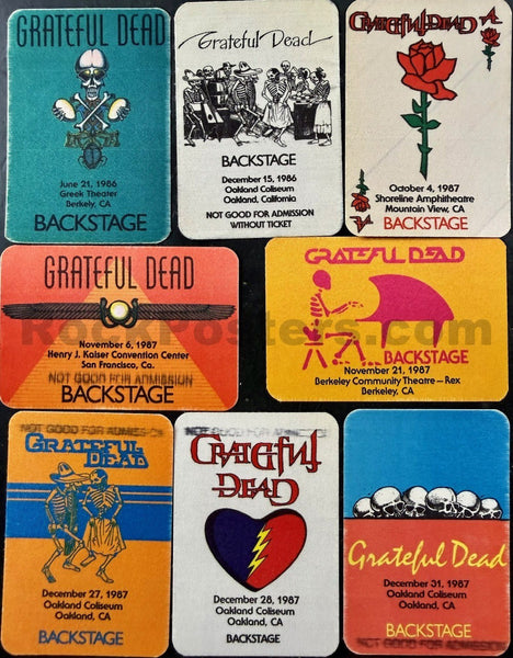 AUCTION - Grateful Dead - Vintage Backstage Passes - 1986-1988 (10) - Excellent