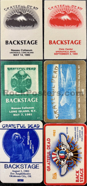 AUCTION - Grateful Dead - Vintage Backstage Passes -  1980-82  - Lot of 6 - Multi Venues - Excellent