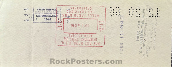 Grateful Dead - Jerry Garcia & Danny Rifkin SIGNED - 1966 Check - Near Mint
