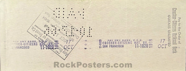Grateful Dead - Phil Lesh & Bill Kreutzmann Signed - 1966 Check - Near Mint