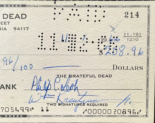 Grateful Dead - Phil Lesh & Bill Kreutzmann Signed - 1966 Check - Near Mint