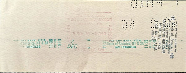 Grateful Dead - Phil Lesh & Danny Rifkin Signed - 1966 Check - Near Mint