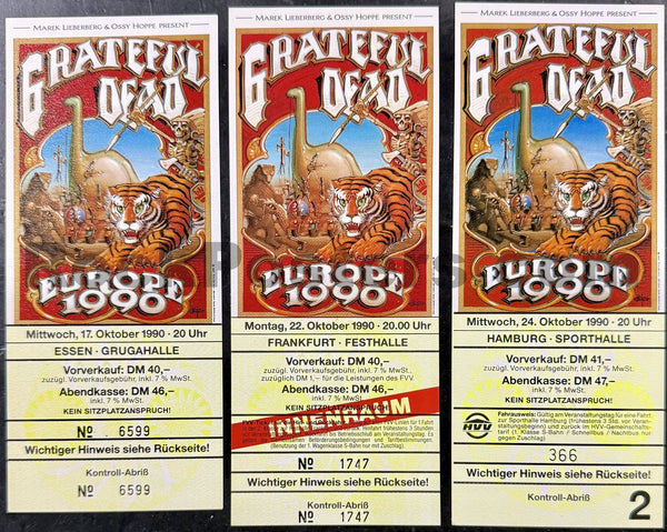 AUCTION - Grateful Dead - Rick Griffin - 1990 Europe Germany - Lot of (3) Tickets - Near Mint