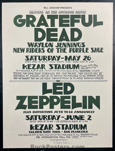 AUCTION - Grateful Dead/Led Zeppelin - Randy Tuten Signed - 1973 Poster - Kezar Stadium - Near Mint Minus