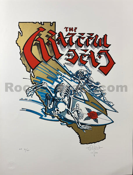 AUCTION - Grateful Dead - California Surfing Skeletons - Signed by Rick Griffin - 1986  Lithograph - Excellent