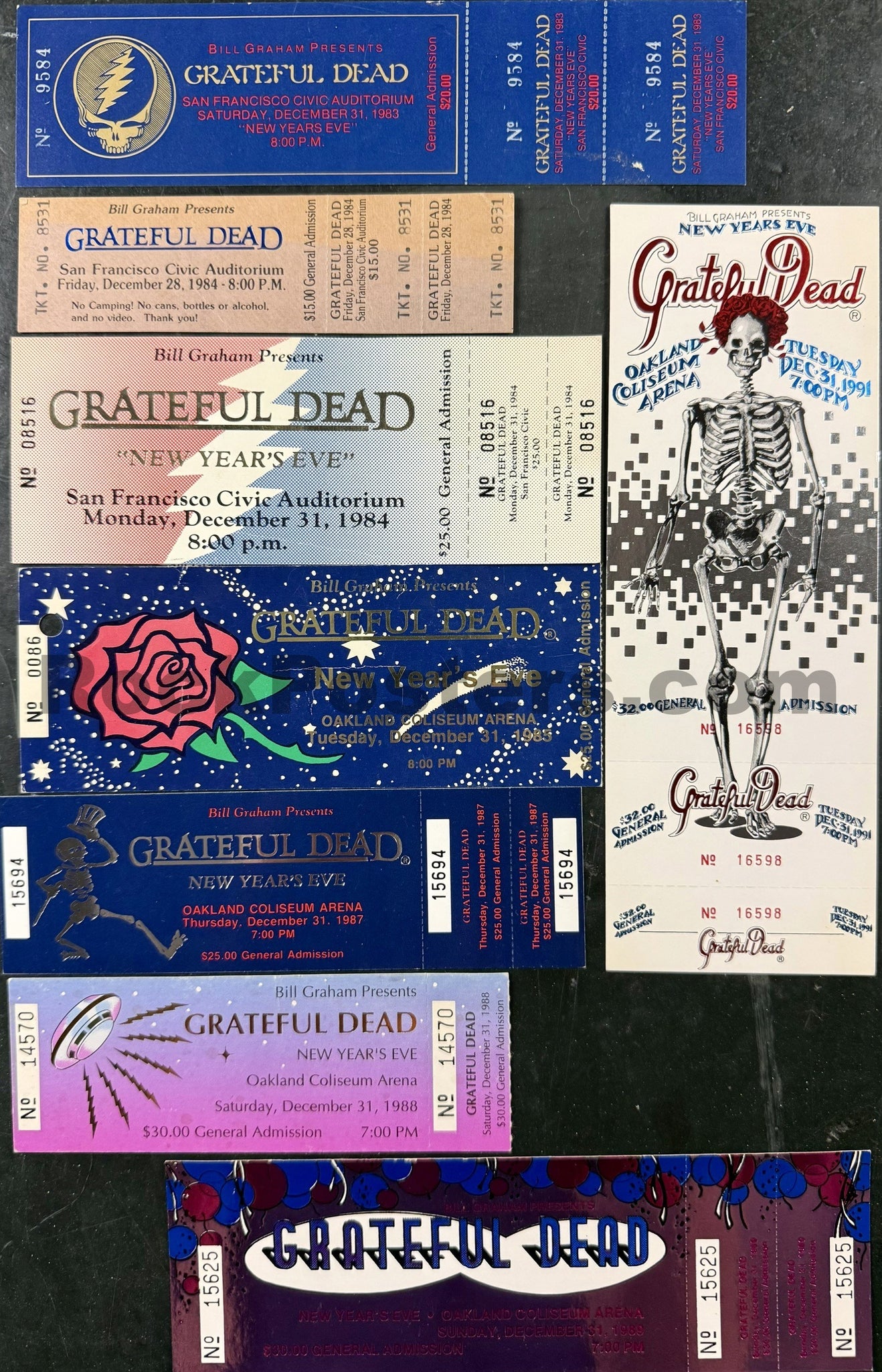 AUCTION - Grateful Dead - New Year's Eve - Tickets (9) - Excellent