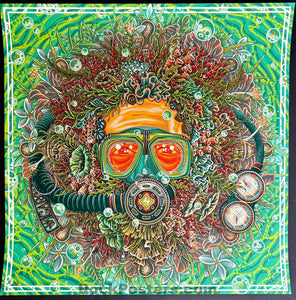 AUCTION - Jerry Garcia - Kona Ripple '24 - Touch of Green Variant - Edition of 60 - Bicycle Day Poster - Luke Martin - Mint