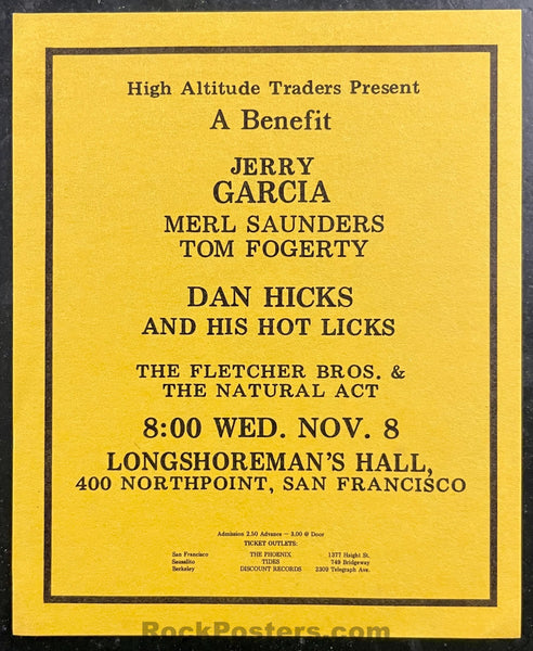 AUCTION - Jerry Garcia - 1972  Poster & Handbill - Longshoreman's Hall - Near Mint Minus