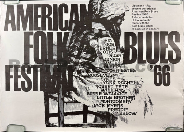 AUCTION - Blues & Folk Festival - Gunther Kieser Signed - German 1966  Movie Poster - Excellent