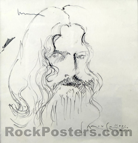 AUCTION -  Portrait of Rick Griffin - Stanley Mouse Original Art - 1968 Framed - Excellent