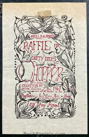 AUCTION - Hells Angels - Motorcycle Raffle - 1968 Handbill & Ticket - Excellent