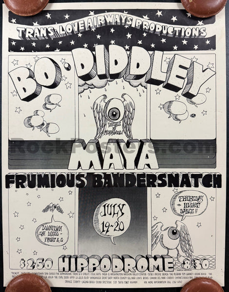 AUCTION - Bo Diddley - Rebecca Galdeano - 1968 Poster - Hippodrome San Diego - Excellent
