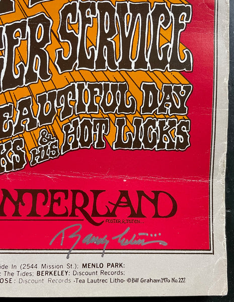 AUCTION - BG-222 - Jefferson Airplane - Grateful Dead Benefit - Randy Tuten Signed - 1970  Poster - Rough