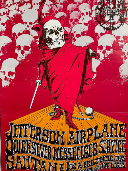 AUCTION - BG-222 - Jefferson Airplane - Grateful Dead Benefit - Randy Tuten Signed - 1970  Poster - Rough