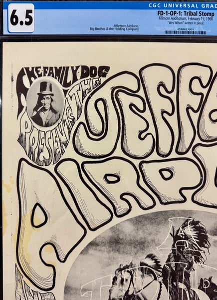 FD-1 -  Jefferson Airplane - "A Tribal Stomp" - Wes Wilson Signed - 1966 Poster - Fillmore Auditorium - CGC Graded 6.5