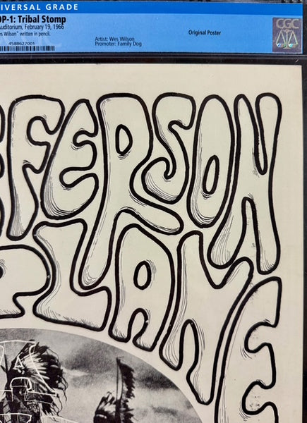 FD-1 -  Jefferson Airplane - "A Tribal Stomp" - Wes Wilson Signed - 1966 Poster - Fillmore Auditorium - CGC Graded 6.5
