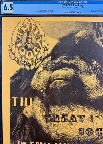 FD-2 - "King Kong" - Wes Wilson Signed - 1966 Poster - Fillmore Auditorium - CGC Graded 6.5