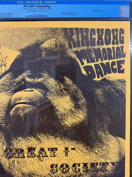 FD-2 - "King Kong" - Wes Wilson Signed - 1966 Poster - Fillmore Auditorium - CGC Graded 6.5