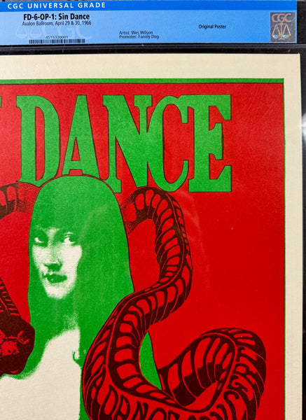 FD-6 - "Sin Dance" - Wes Wilson - 1966 Poster - Avalon Ballroom - CGC Graded 9.2