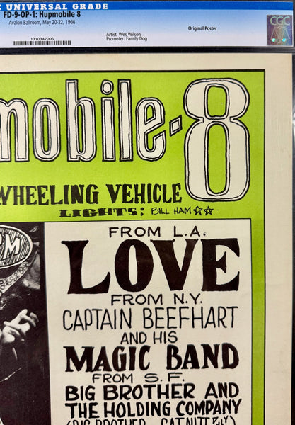 FD-9 - "Hupmobile 8" - Captain Beefheart - Love - Wes Wilson - 1966 Poster - Avalon Ballroom - CGC Graded 9.0