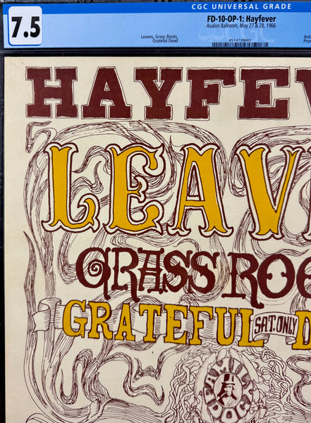 FD-10 - "Hayfever" - Grateful Dead - Wes Wilson - 1966 Poster - Avalon Ballroom - CGC Graded 7.5