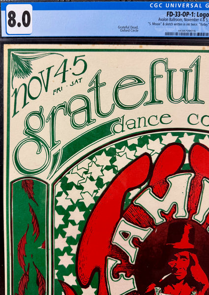 AUCTION - FD-33-OP-1 - "Logo" - Grateful Dead - Mouse & Kelley Signed - 1966 Poster - Avalon Ballroom - CGC Graded 8.0 - SF Rock Posters & Collectibles