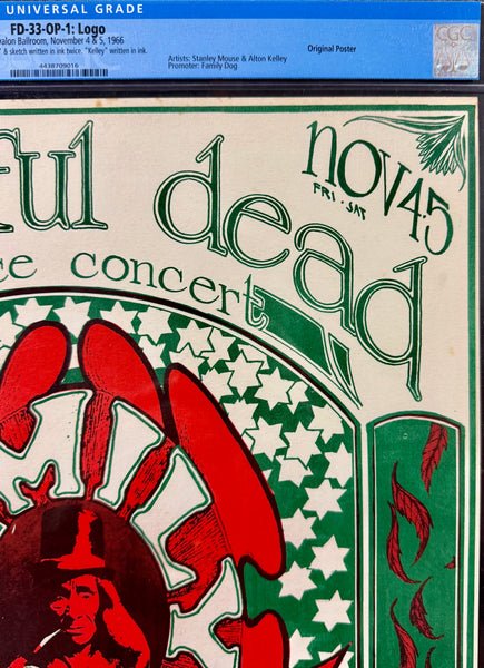 AUCTION - FD-33-OP-1 - "Logo" - Grateful Dead - Mouse & Kelley Signed - 1966 Poster - Avalon Ballroom - CGC Graded 8.0 - SF Rock Posters & Collectibles