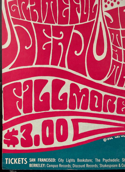 AUCTION - BG-43 - Otis Redding - Grateful Dead - Wes WIlson - 1966 Poster - Fillmore Auditorium - Excellent - SF Rock Posters & Collectibles