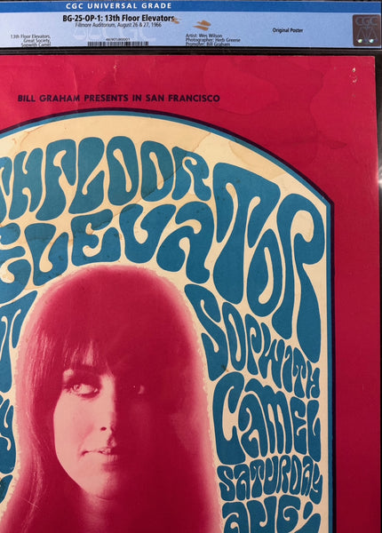 AUCTION - BG-25 - 13th Floor Elevators - Wes Wilson - 1966 Poster - Fillmore Auditorium - CGC Graded 3.0