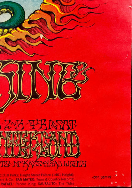 AUCTION - BG-105 - Jimi Hendrix - Rick Griffin - 1st Print 1968 Poster - Fillmore/Winterland - Very Good - SF Rock Posters & Collectibles